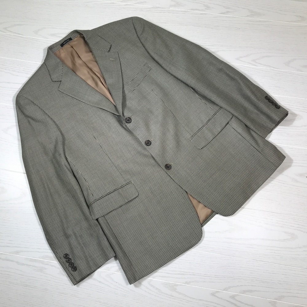 Ralph Lauren Houndstooth Blazer Mens 44R Beige Black 3 Button Wool Silk Blend